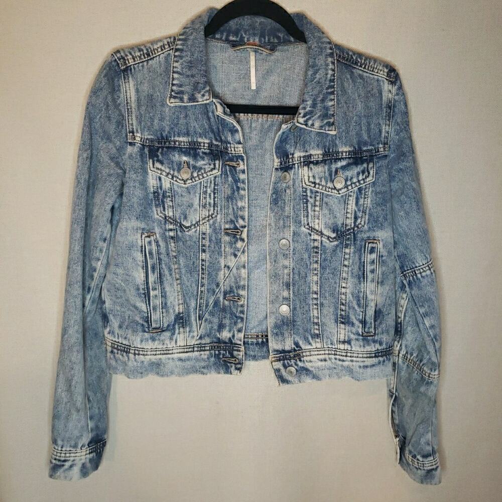 Free People Denim Denim Jacket‎ Rumors Acid Wash Cropped Women XS Retro 90s